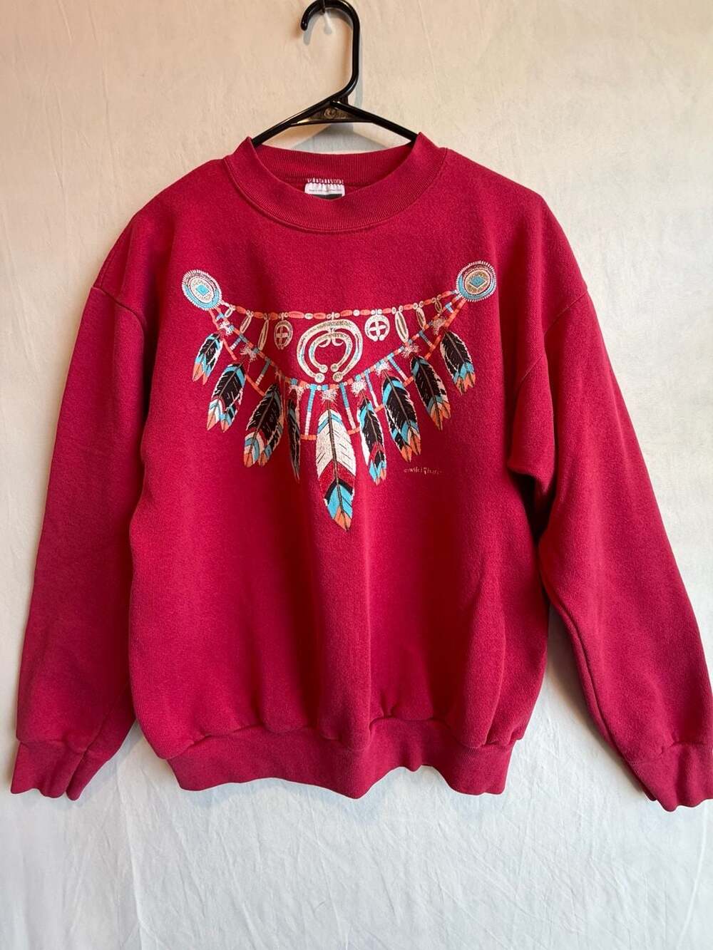 Vintage 90s Tultex Feather Necklace Graphic Crewneck Sweatshirt Large